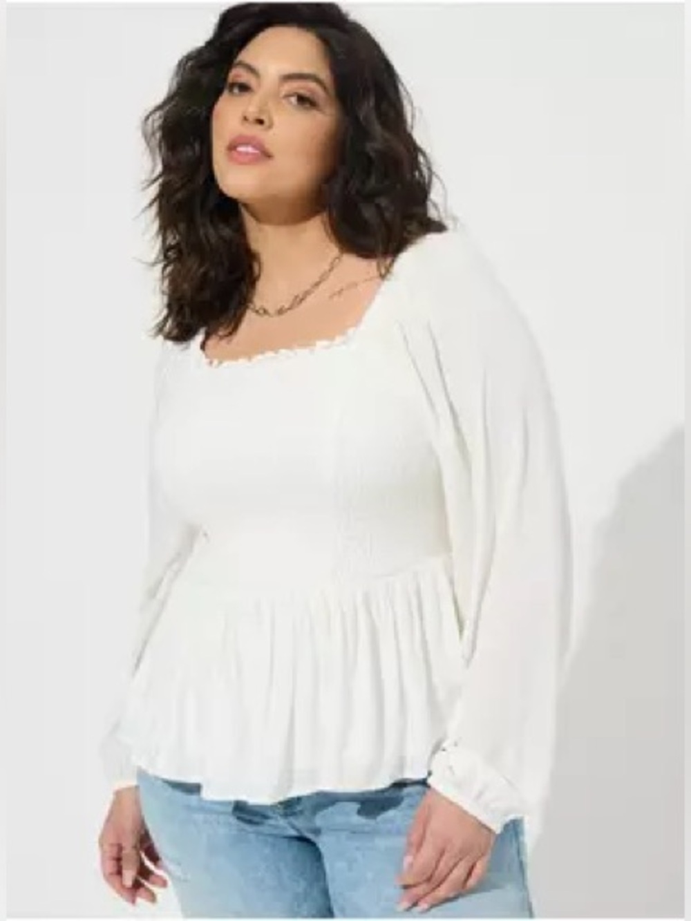 Torrid Peplum like long-Sleeve Top - White - Picture 2 of 6